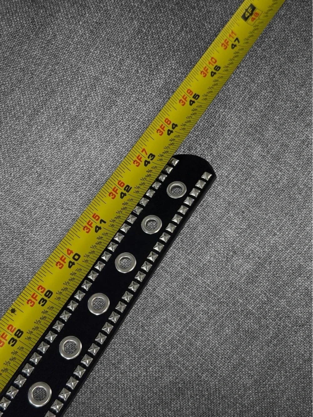 Black Faux Leather Wide Grommet Belt Silver Studded Punk Y2K 44 Inch